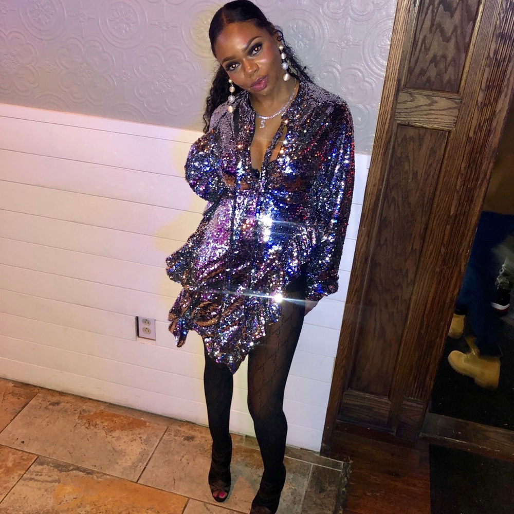 Sequin Silver ruffled dress